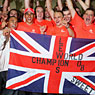 Lewis Hamilton of Great Britain and McLaren Mercedes celebrates with team mates 