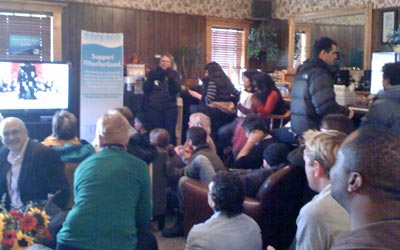 Watching the inauguration at the Sundance filmmakers loung